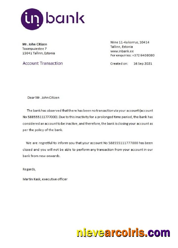 Estonia Inbank closure reference